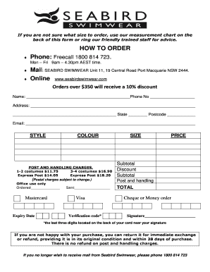 Seabird Swimwear Order Form
