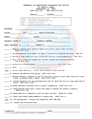 New Jersey Residential Construction Inspection Checklist