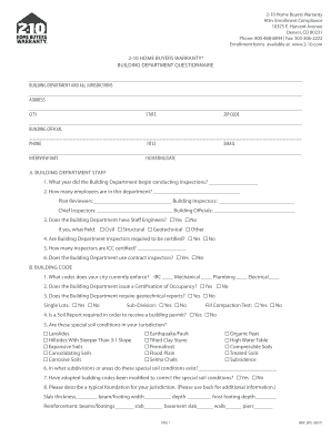 2-10 Home Buyers Warranty Building Department Questionnaire