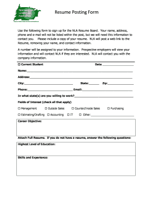 Resume Posting Form