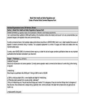 Model Work Health and Safety Regulations Comment Form
