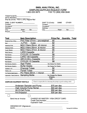 fillable online emsl analytical inc sampling supplies request form 1 form e 536r