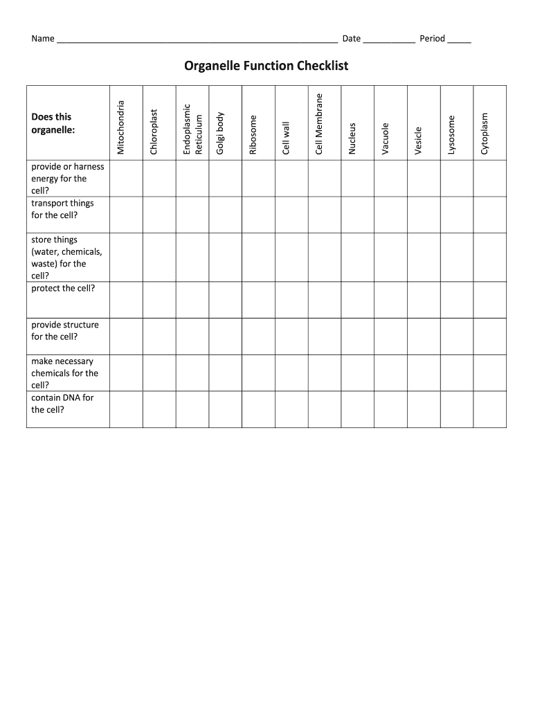 Organelle Function Checklist - Fill Online, Printable, Fillable Within Cell Organelles Worksheet Answer Key