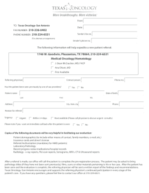 Texas Oncology Patient Referral Form