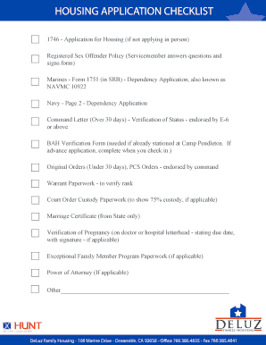 Housing Application Checklist