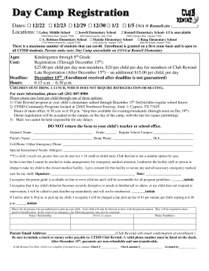 CFISD Club Rewind Day Camp Registration Form