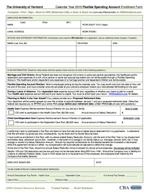 University of Vermont Flexible Spending Account Enrollment Form