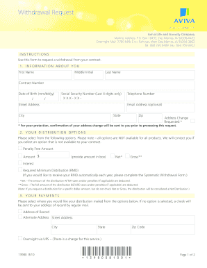 Aviva Withdrawal Request Form