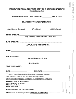 Application for Certified Copy of Death Certificate