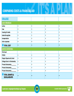 Comparing Costs and Financial Aid Form