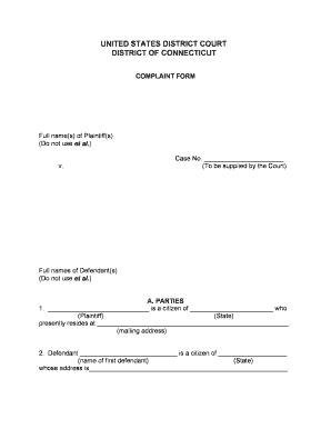 US District Court Complaint Form