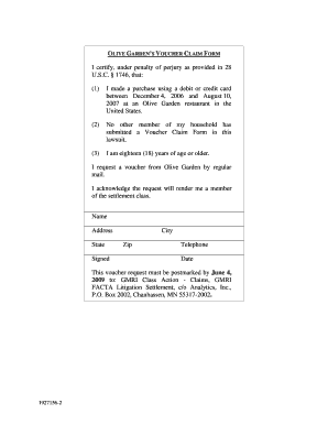 Olive Garden Voucher Claim Form