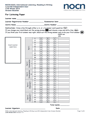 ESOL International Listening Reading Writing B2 Answer Booklet