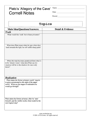 Cornell Notes Template for Plato's Allegory of the Cave