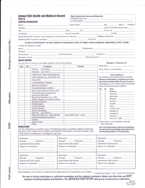 BSA Health and Medical Form