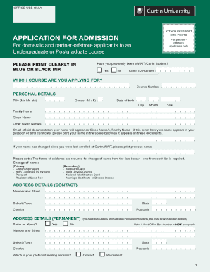 Curtin University Application for Admission
