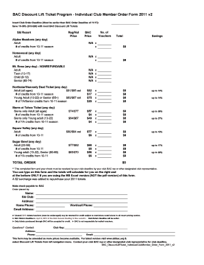 BAC Discount Lift Ticket Order Form