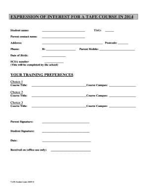 Expression of Interest for TAFE Course
