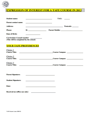 Expression of Interest for TAFE Course