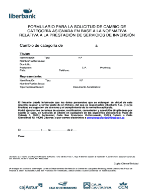 Formulario para la solicitud de cambio de categoría asignada en base a la normativa relativa a la prestación de servicios de inversión