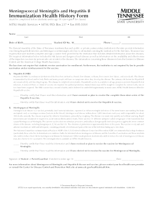 Tennessee Immunization Health History Form