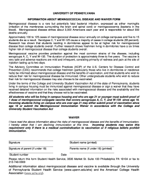 University of Pennsylvania Meningococcal Waiver Form