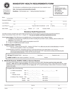 University of Hawai‘i at Hilo Mandatory Health Requirements Form