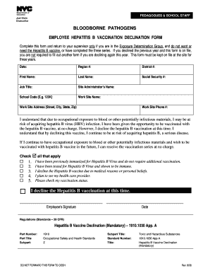 Employee Hepatitis B Vaccination Declination Form