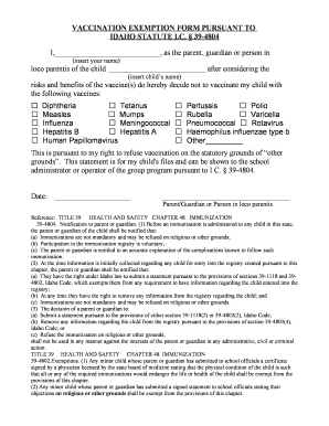 Idaho Vaccination Exemption Form