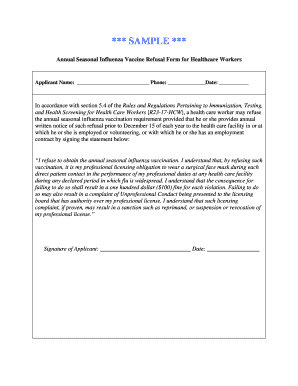 Annual Influenza Vaccine Refusal Form