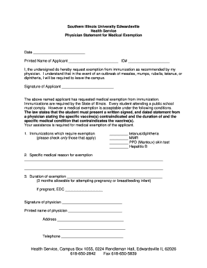 Physician Statement for Medical Exemption