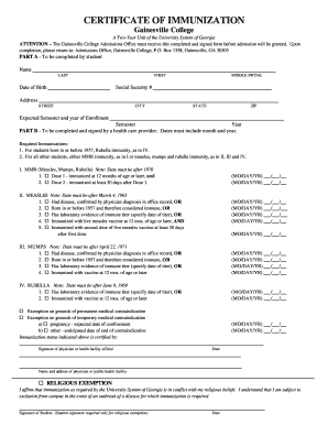 Certificate of Immunization