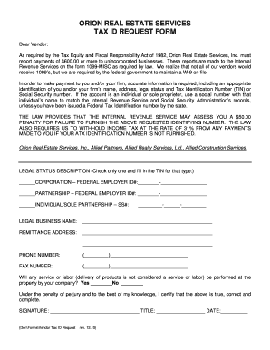 Vendor Tax ID Request Form