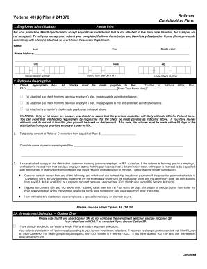Volterra 401(k) Plan Rollover Contribution Form