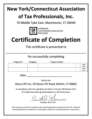 Certificate of Completion for Tax Professionals