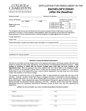 Bachelor's Essay Enrollment Form