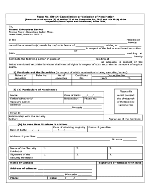 Form SH-14 Cancellation or Variation of Nomination