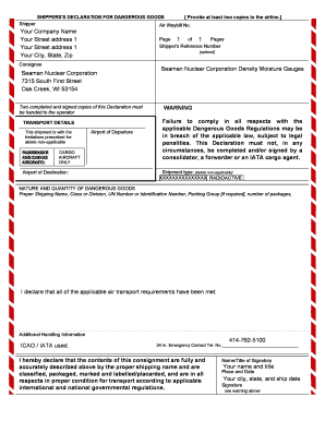 Shippers Declaration for Dangerous Goods