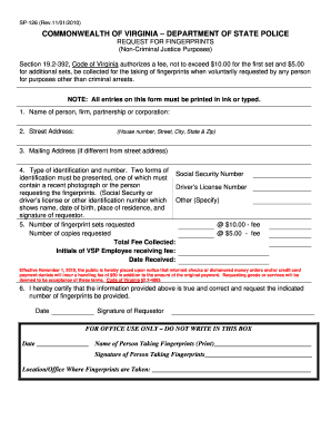 Virginia Request for Fingerprints
