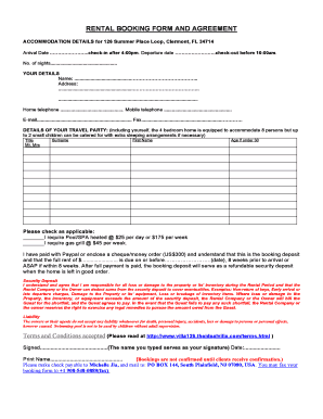 Rental Booking Form and Agreement