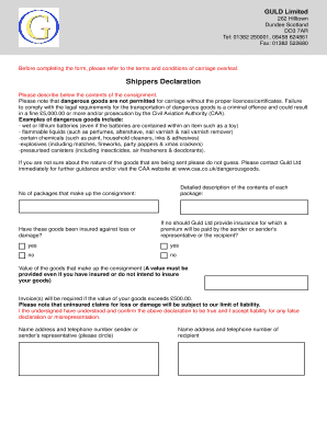 Shippers Declaration Form