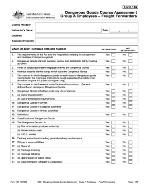 Form 140 - Dangerous Goods Course Assessment