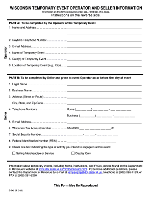 Wisconsin Temporary Event Operator and Seller Information