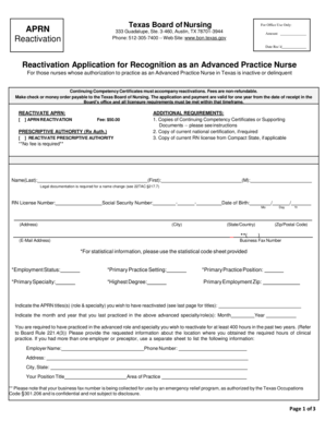 Texas APRN Reactivation Application