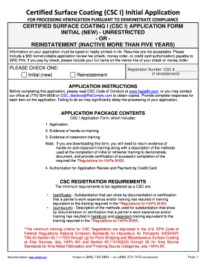 Certified Surface Coating Application Form