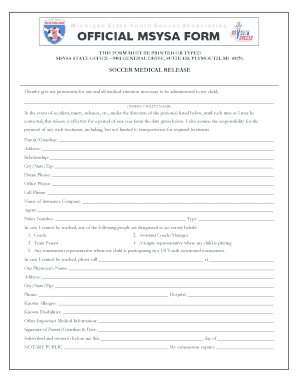 Soccer Medical Release Form