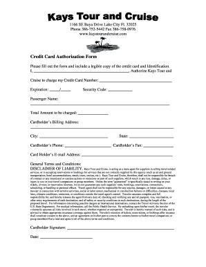 Credit Card Authorization Form - Kays Tour and Cruise