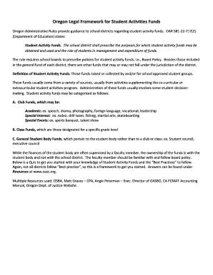 Oregon Student Activity Funds Best Practices Quiz