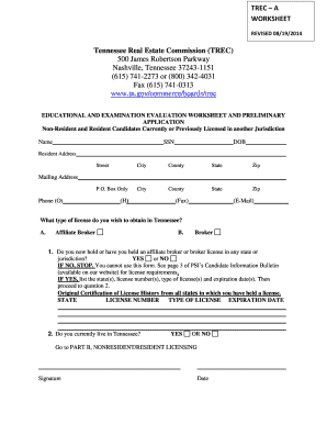Tennessee Real Estate License Application