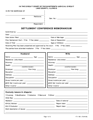 Illinois Divorce Settlement Conference Memorandum